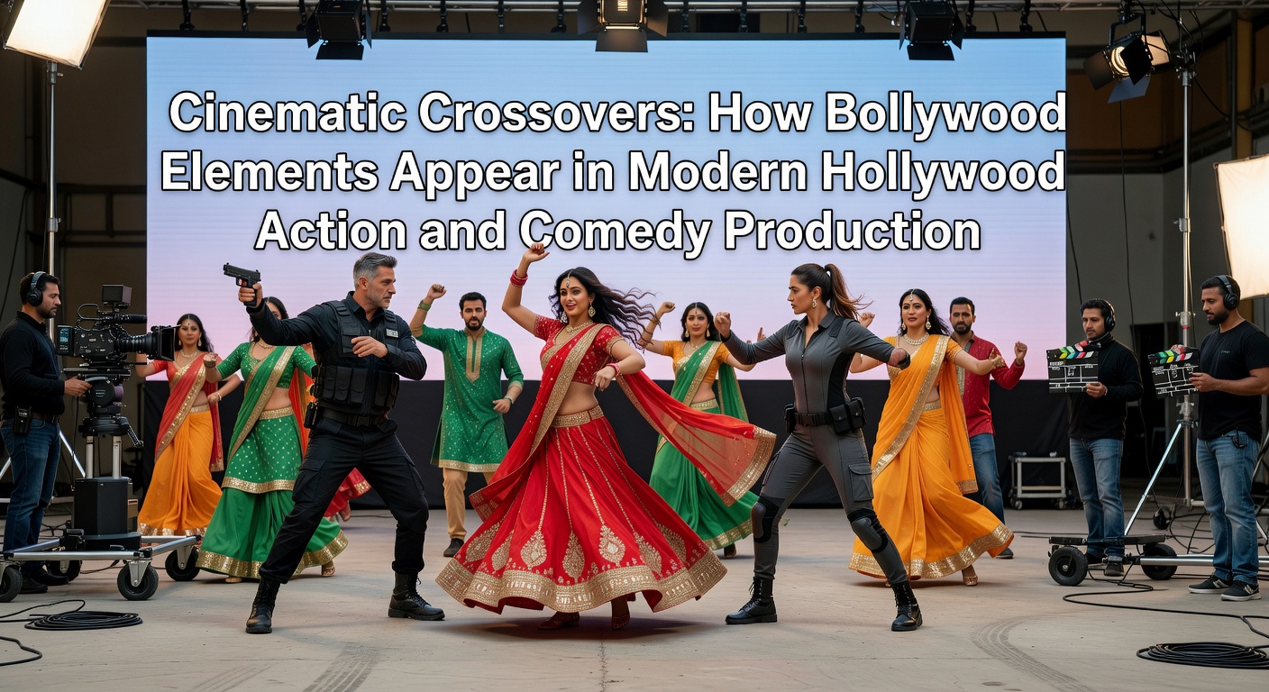 Behind-the-scenes photograph of Hollywood crew collaborating with Indian choreographers on an action-comedy set