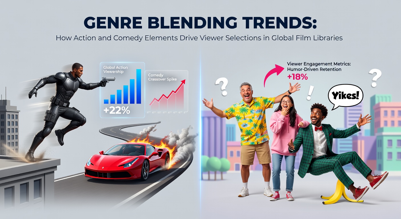 Visual representation of genre blending in global cinema libraries showing action and comedy elements