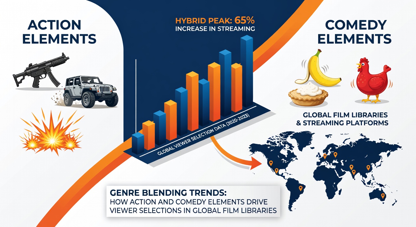Chart illustrating viewer selection trends for blended action comedy genres in international film libraries