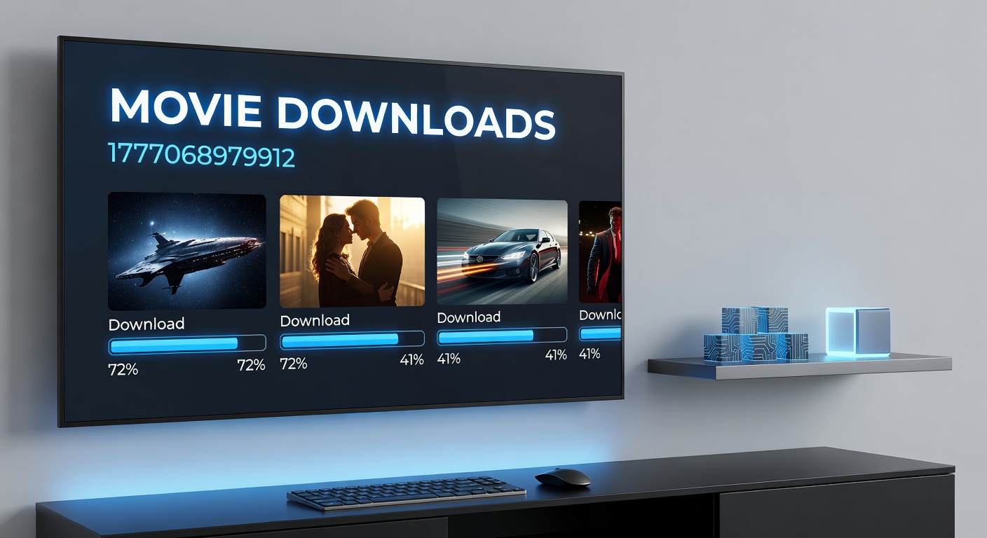 Digital interface showing a library of legally downloadable movies with high-definition thumbnails and streaming options