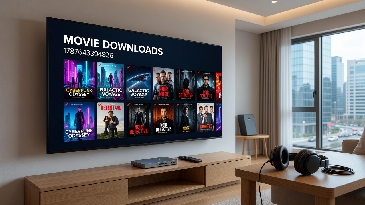 Illustration of secure digital movie file transfer and storage on multiple devices