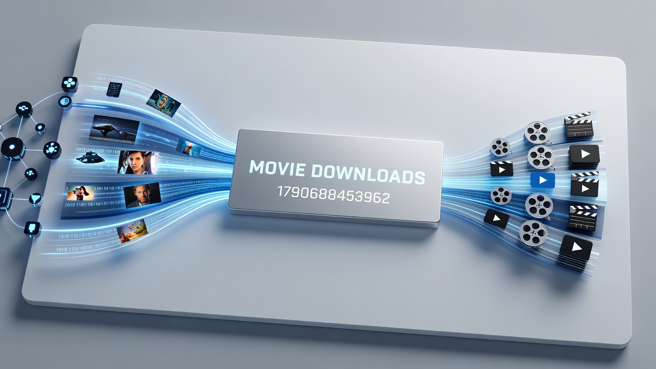 Infographic displaying statistics on global movie download volumes and regional regulatory highlights