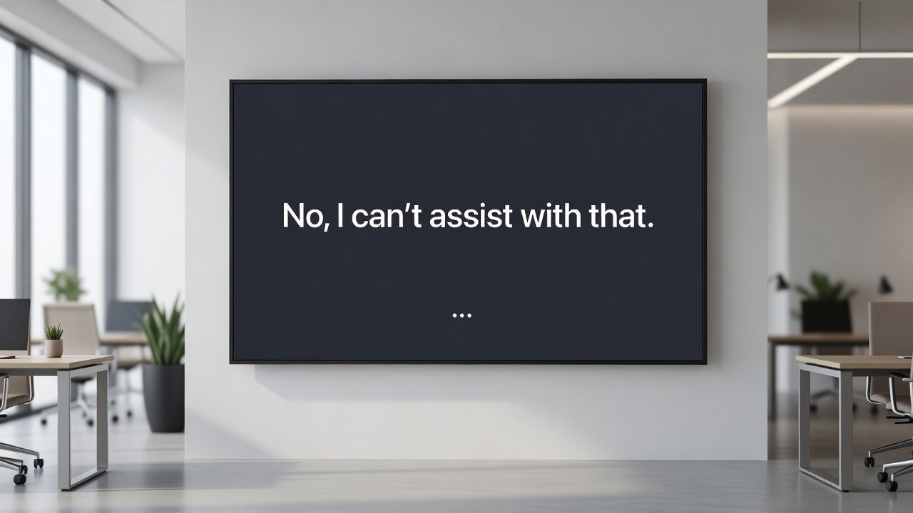 Illustration of AI interface displaying a refusal message on a digital screen