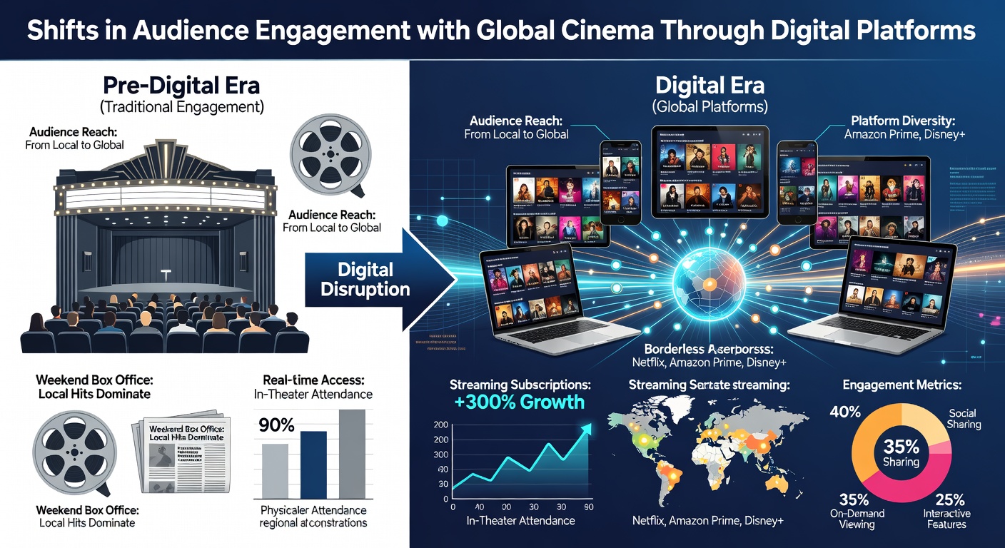 Global cinema fans discussing films on digital platforms and social media interfaces