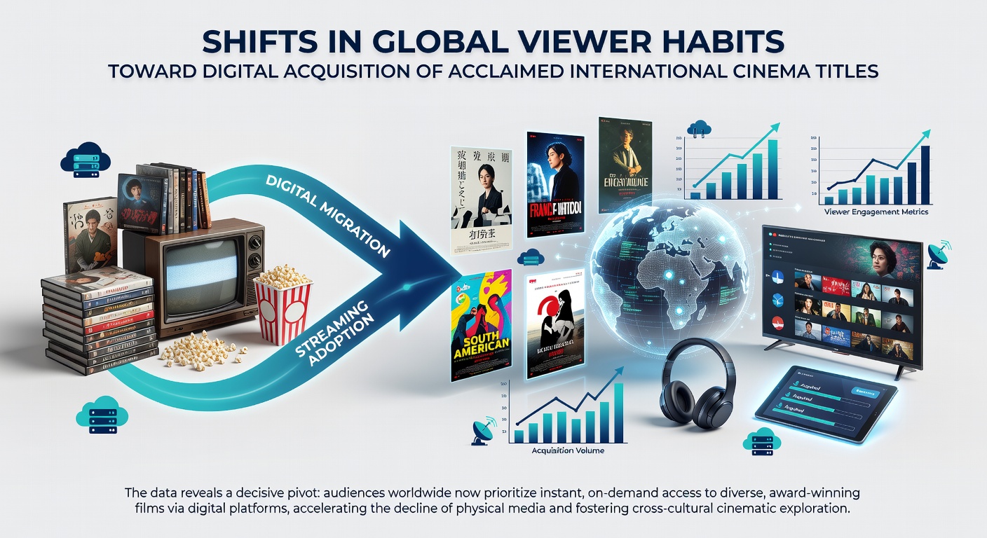 Diverse international film posters displayed on a digital interface highlighting acclaimed titles from multiple countries
