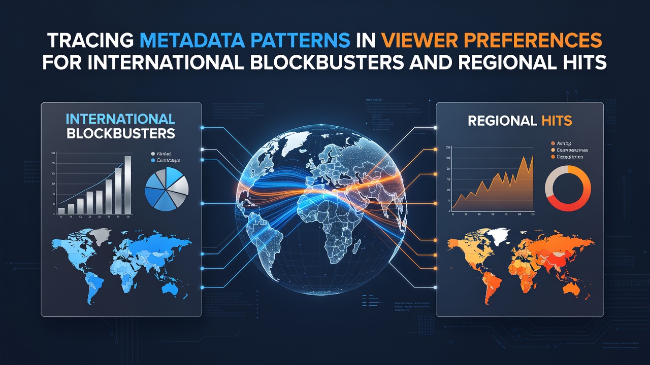 Visualization of metadata patterns showing viewer engagement metrics for international blockbusters versus regional films across streaming platforms