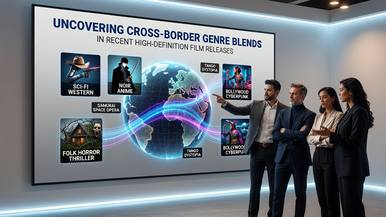 Behind-the-scenes view of international crew collaborating on a genre-blended HD film set