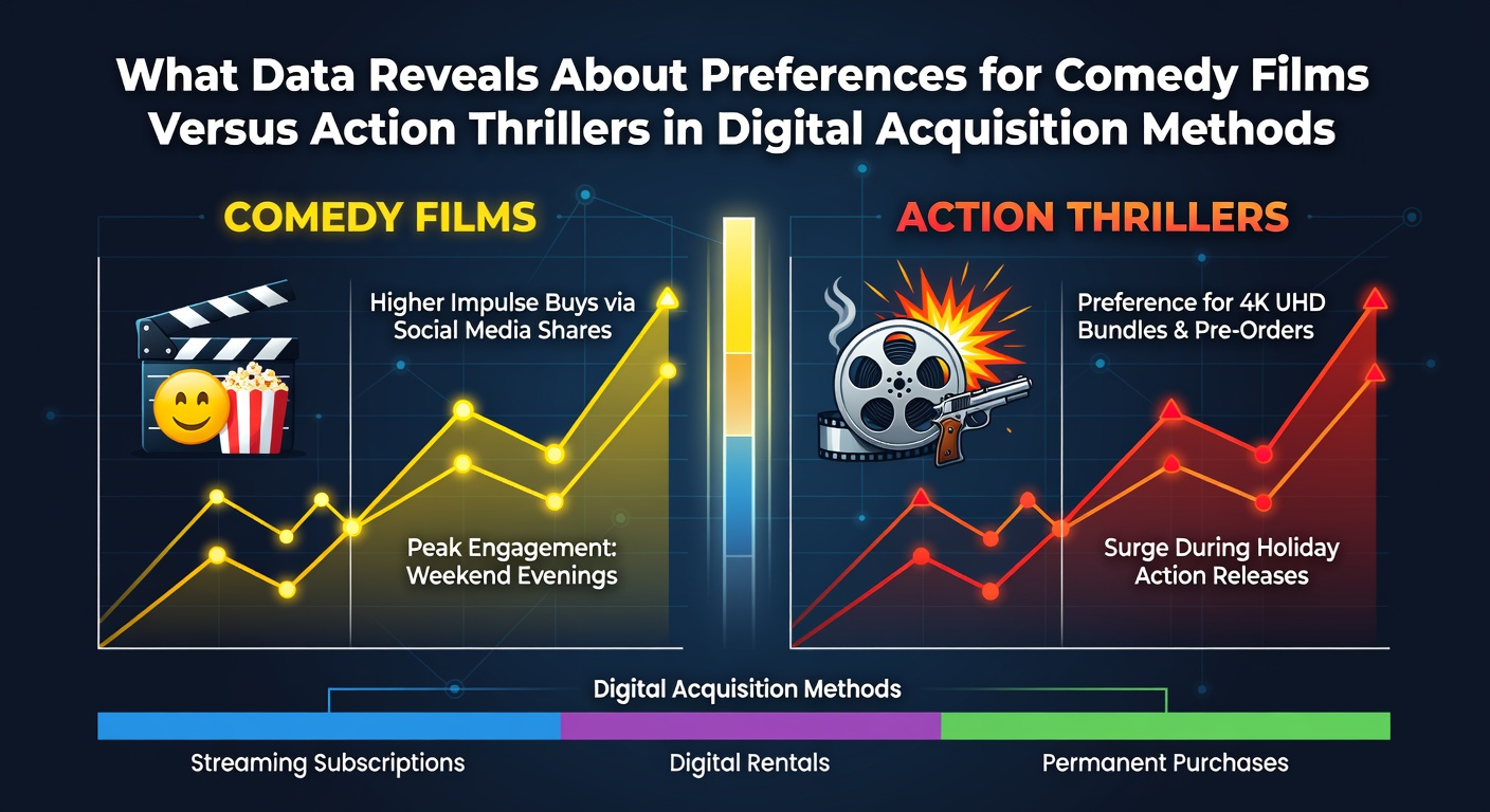 Data visualization showing viewer preferences for comedy films and action thrillers across digital platforms